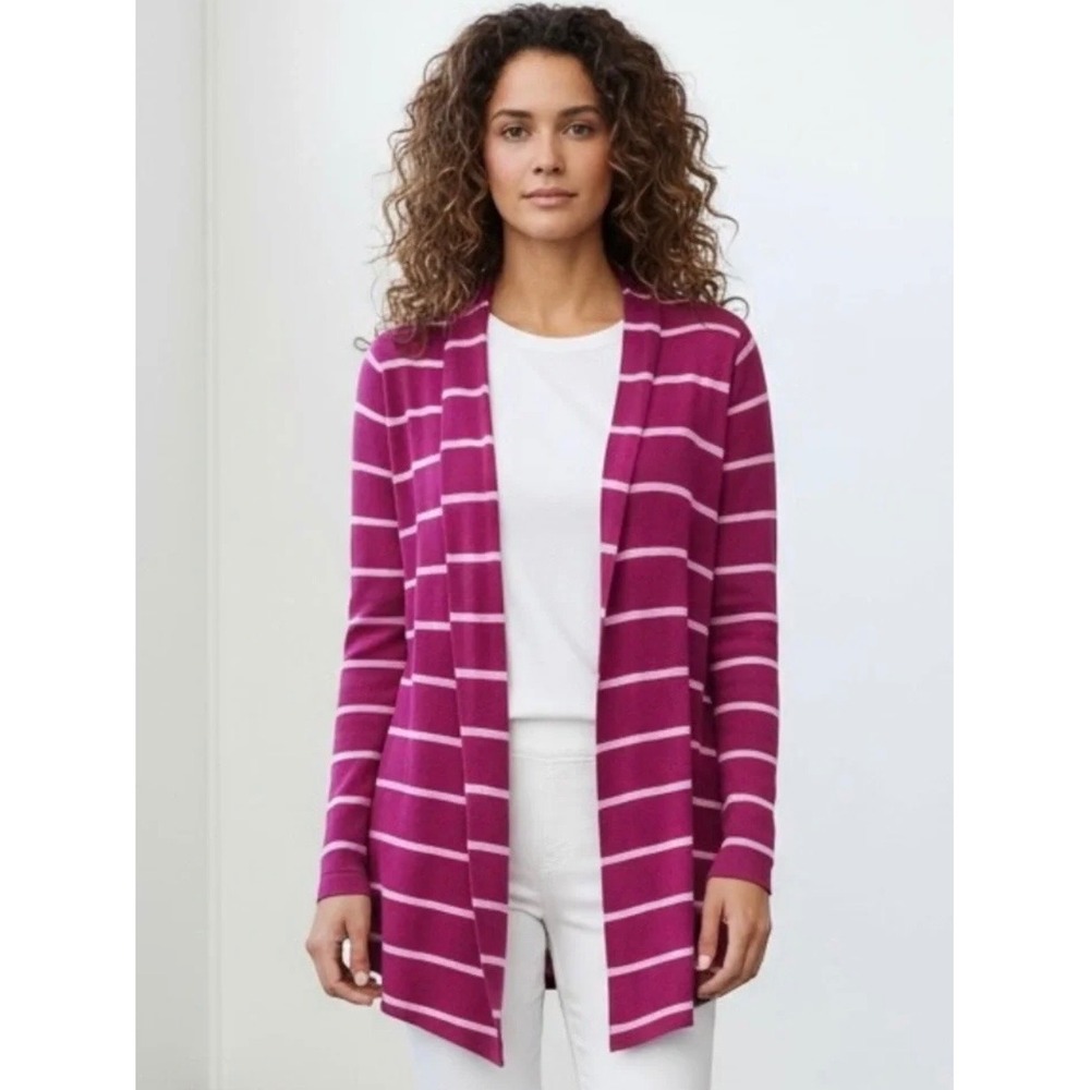 White House Black Market Magenta Pink Striped Open Front Cardigan Small